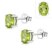 5x7mm Oval Prong-Set Peridot Stone Sterling Silver Stud Earrings - e446